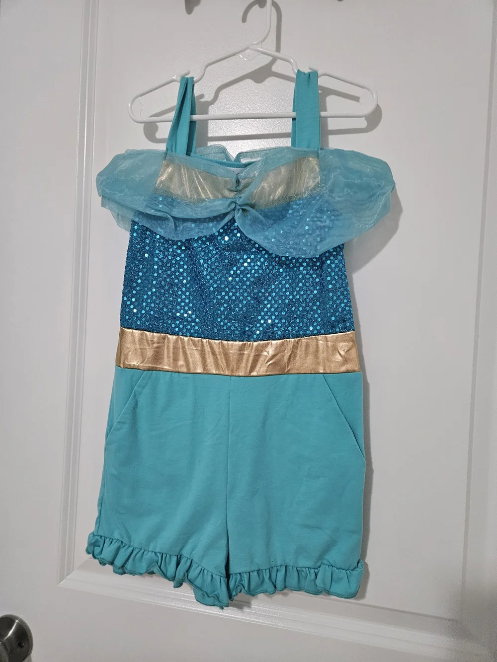 Disney Jasmine Style Turquoise Sequin Off-Shoulder Kids Romper